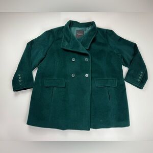 Talbots 22WP Emerald Green Wool Alpaca Double Breasted Coat Holiday Luxury